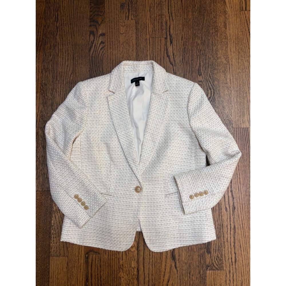 Ann Taylor Blazer 10 Cream Tweed Cotton Blend Corporate Core Quiet Luxury